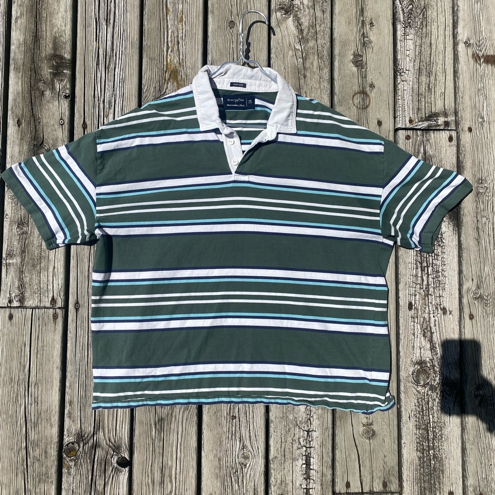 Abercrombie & Fitch Green Striped Polo